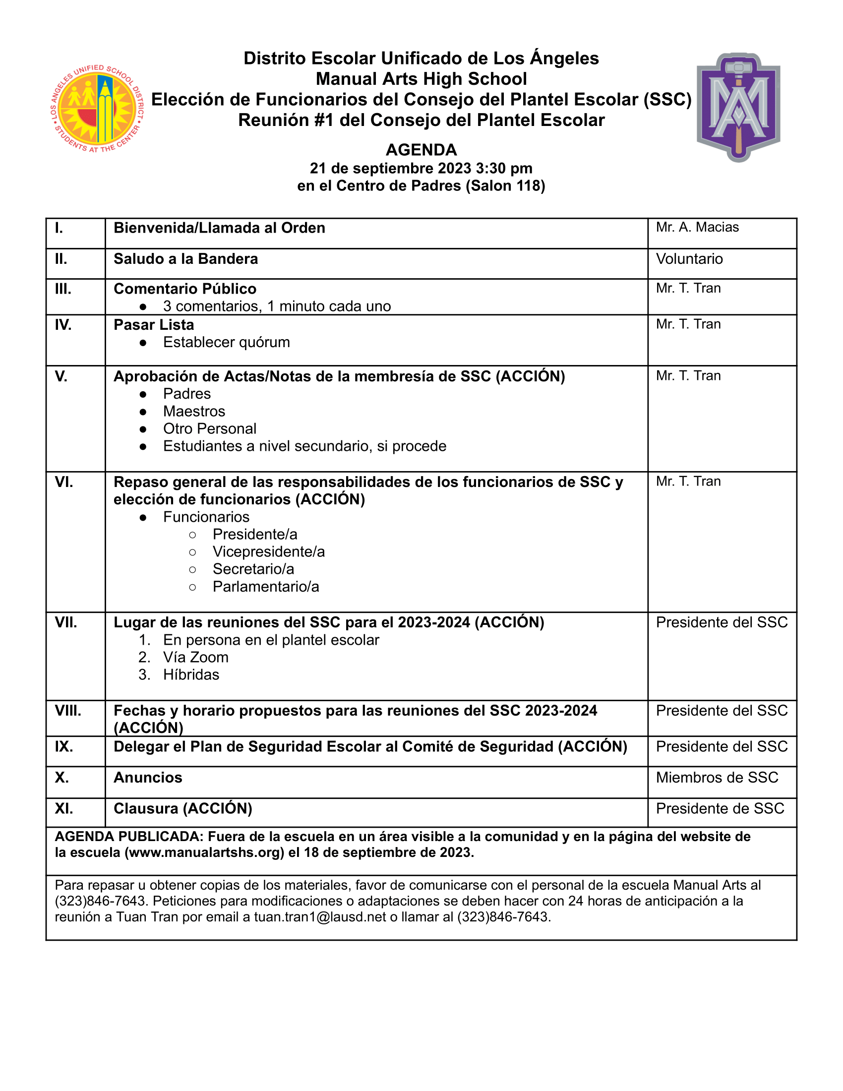 School Site Council For Parents Manual Arts High School