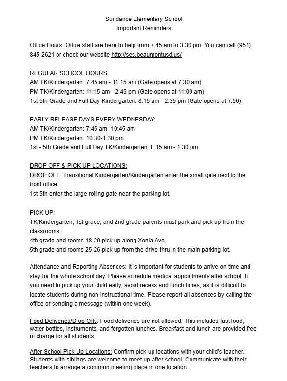 Important Reminders pg. 1
