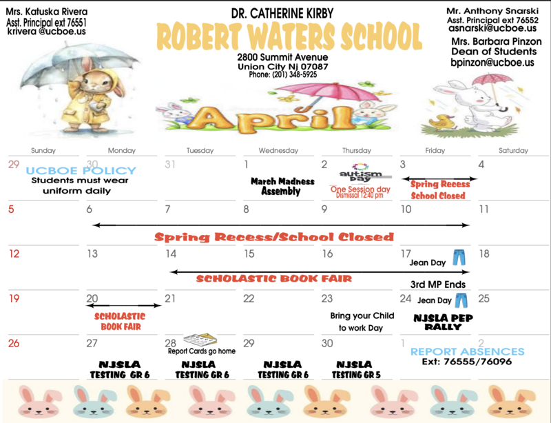 April 2026 Calendar-Robert Waters School