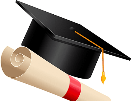 This is a clip art photo of a graduation cap and a diploma
