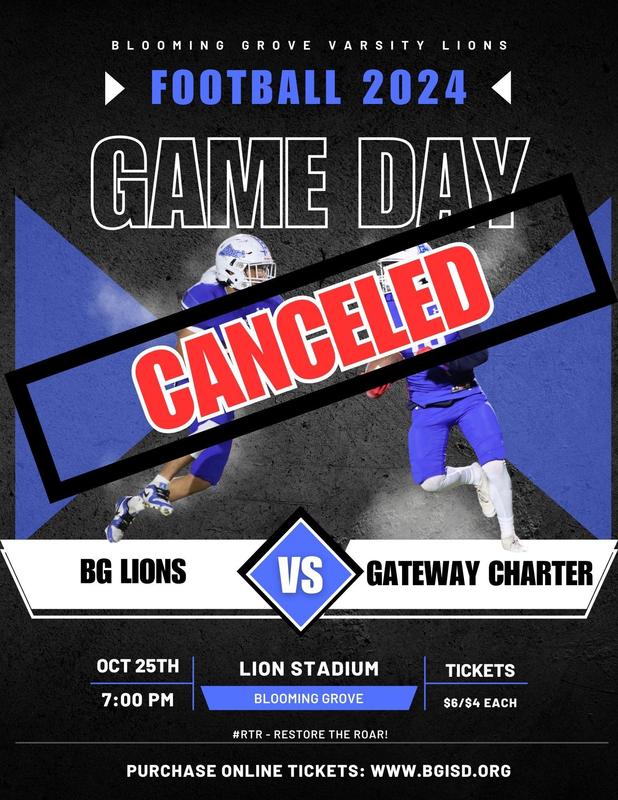 BG Varsity Football October 25th Game Canceled
