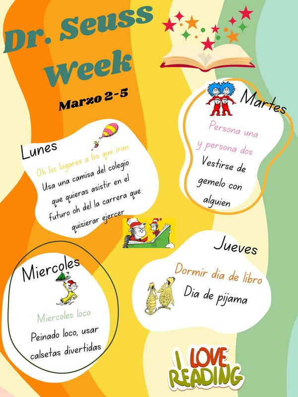 Dr. Seuss week March 2-5, 2026 in Spanish