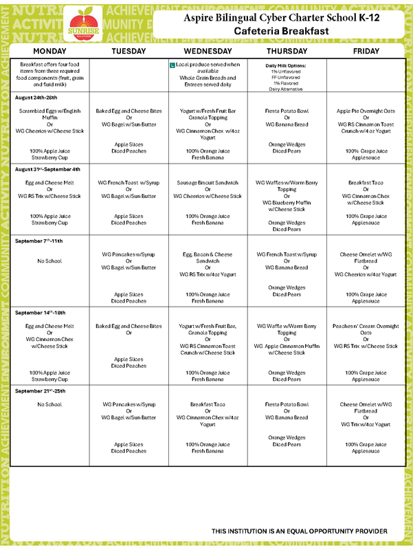 Cyber Breakfast Menu September