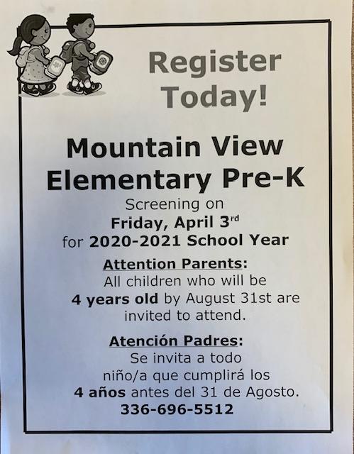 Mountain View Pre-K Screening (FOR MORE INFO CLICK HERE) Thumbnail Image