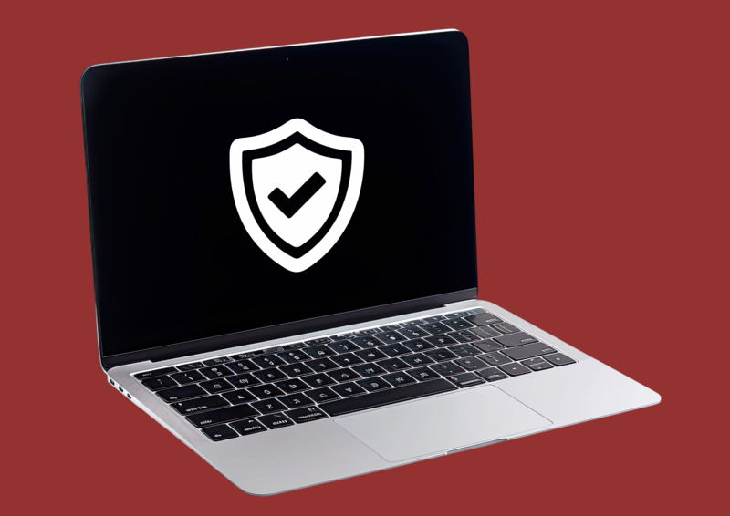 Chromebook graphic with shield icon