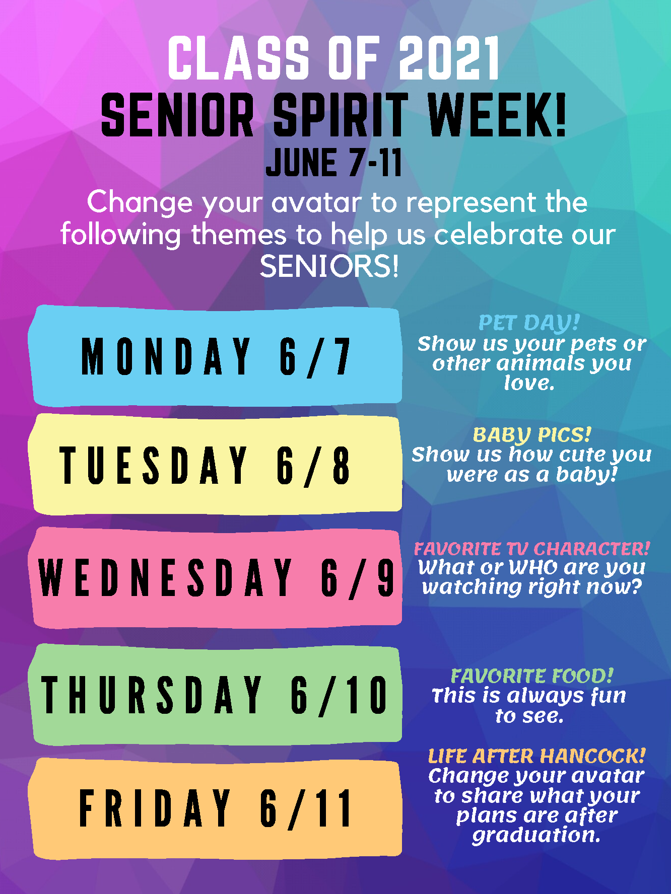 Class 2021 Senior Spirit Week Hancock High School