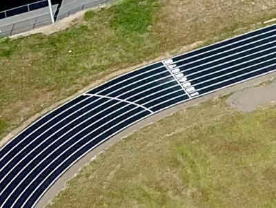 track refinished, striped
