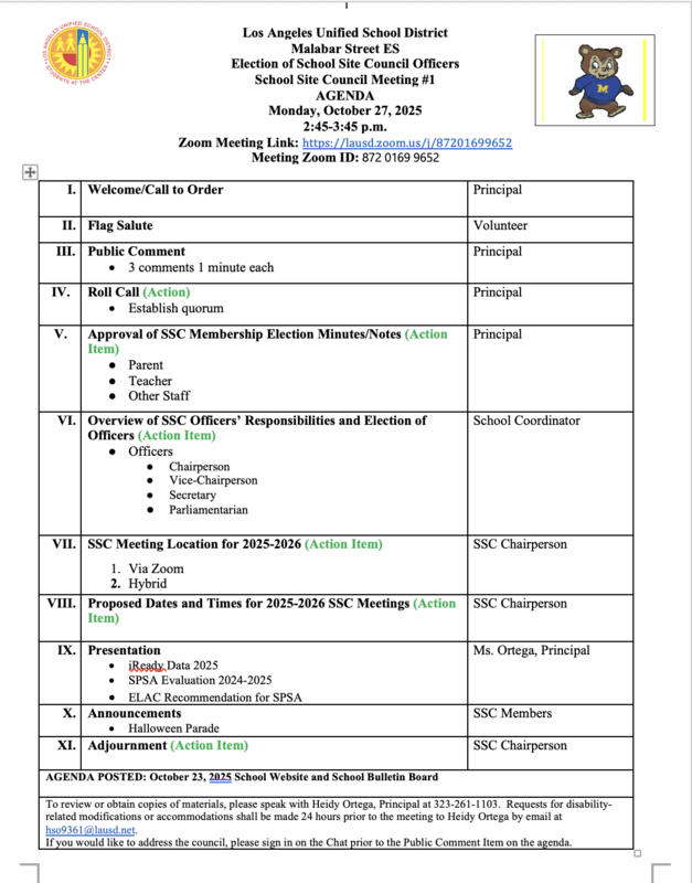 SSC Agenda