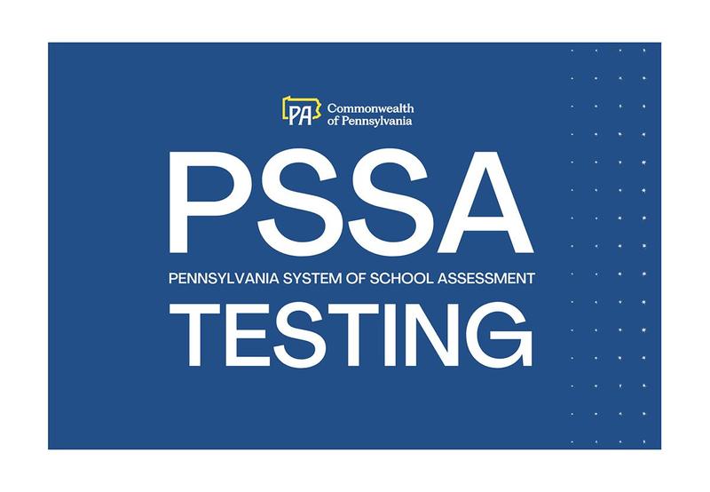 A blue background with the words PSSA Testing in white