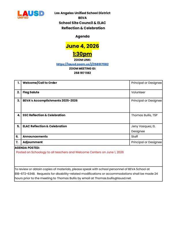 SSC & ELAC Reflection & Celebration English Agenda