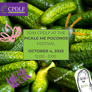 Cucumber picture background with text announcing title and date of event.