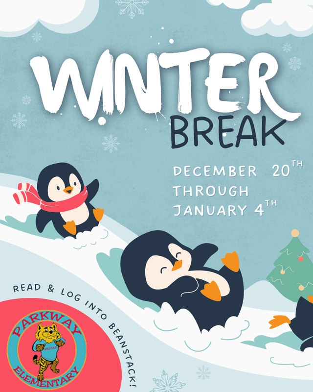 Penguins sledding down a hill announcing dates for winter break