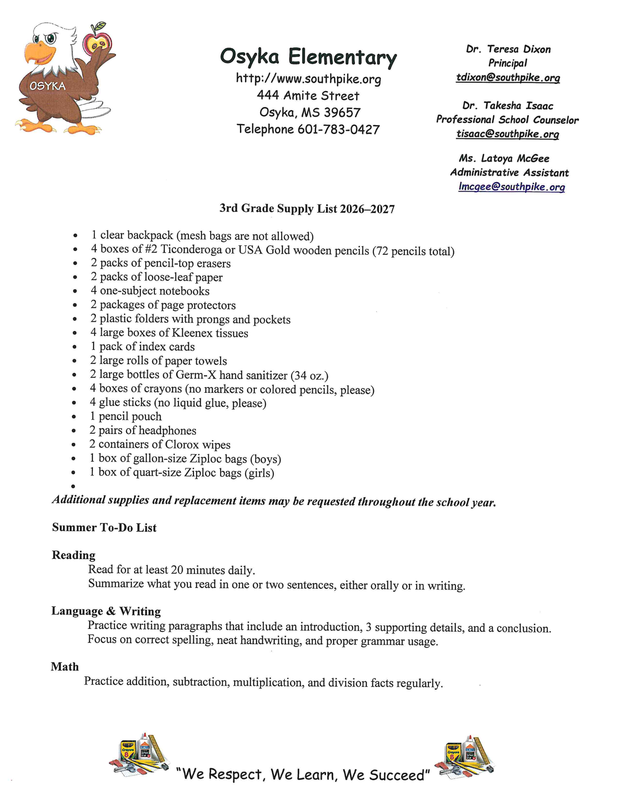 spsd 2026-27 school supplies list