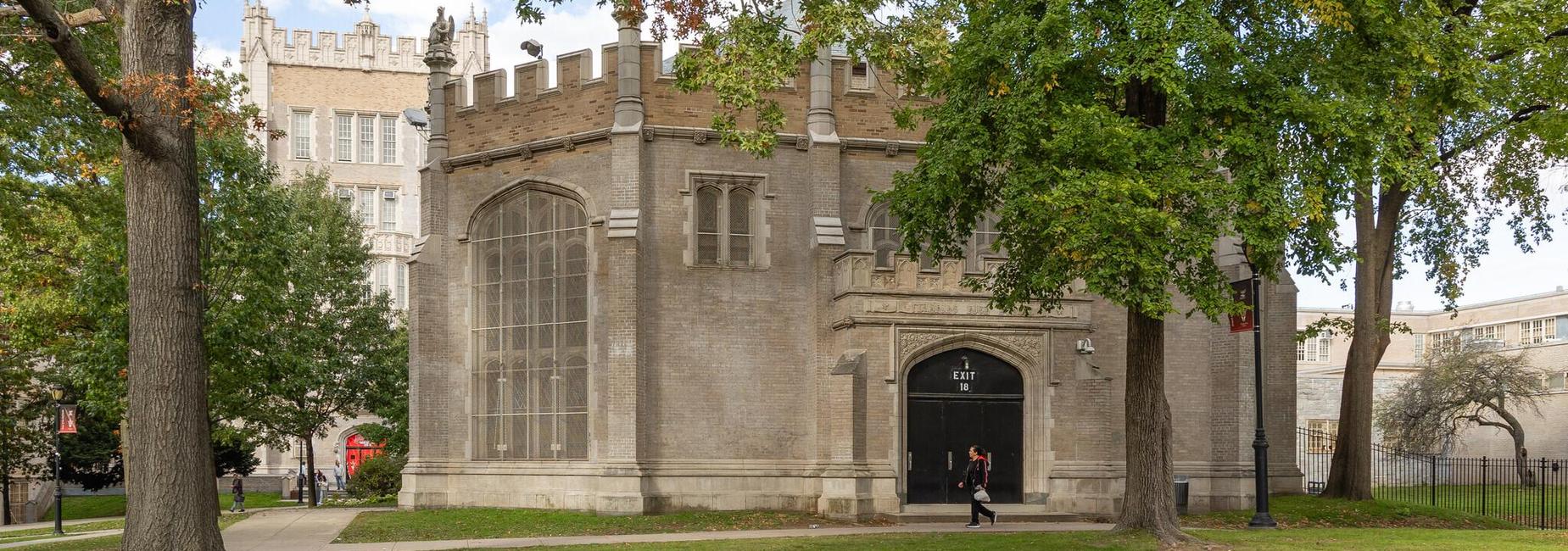 Students walking in courtyard of school