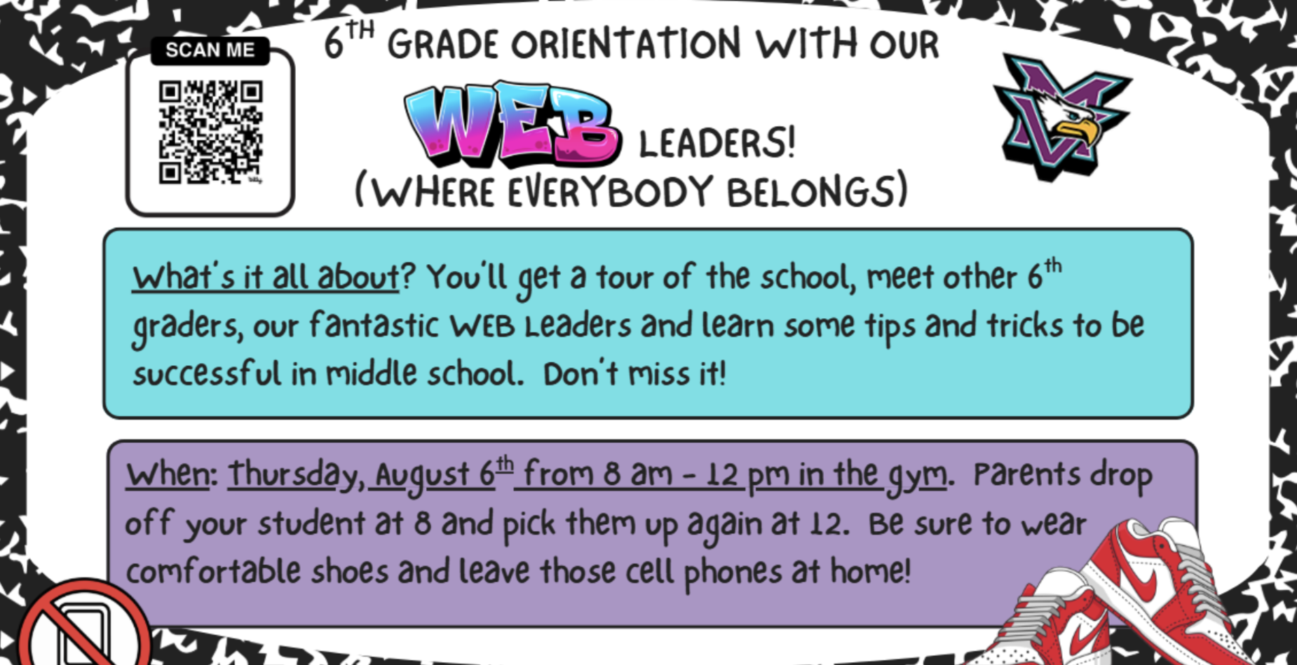 WEB 6th grade orientation reminder: August 6th
