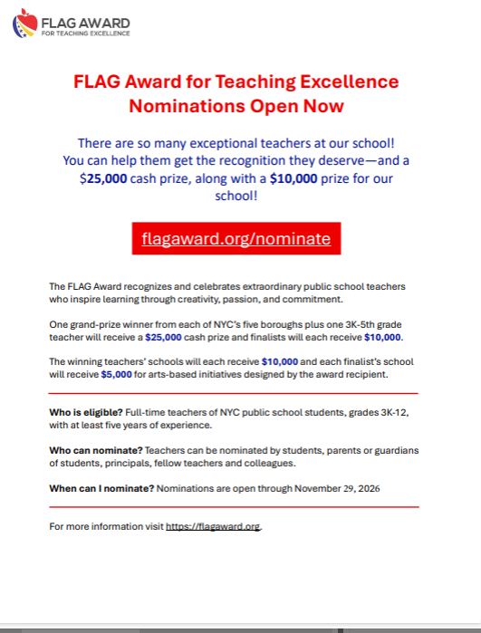 $10,000 School Grant Opportunity via the FLAG Award for Teaching Excellence Featured Photo