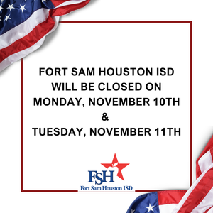 Graphic stating Veteran's Day Holiday on Monday and Tuesday. Flags waving in the corner.