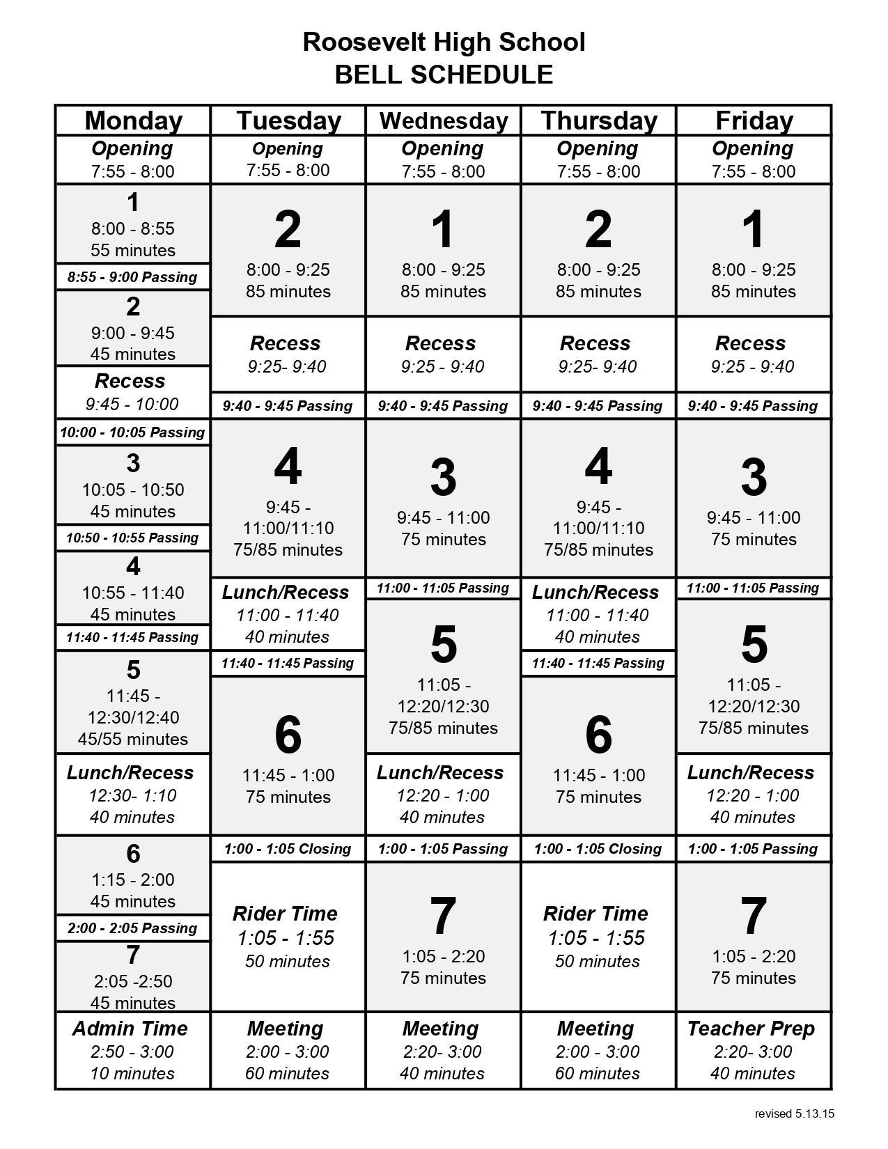 Bell Schedule Students Roosevelt High School Bell Schedule Students Roosevelt High School