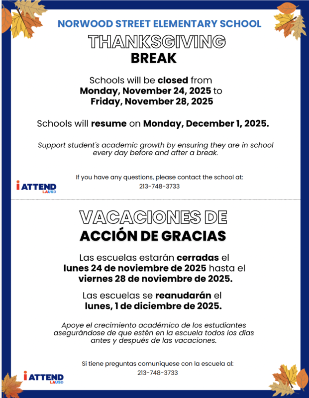Thanksgiving Break/Vacaciones de acción de gracias Featured Photo