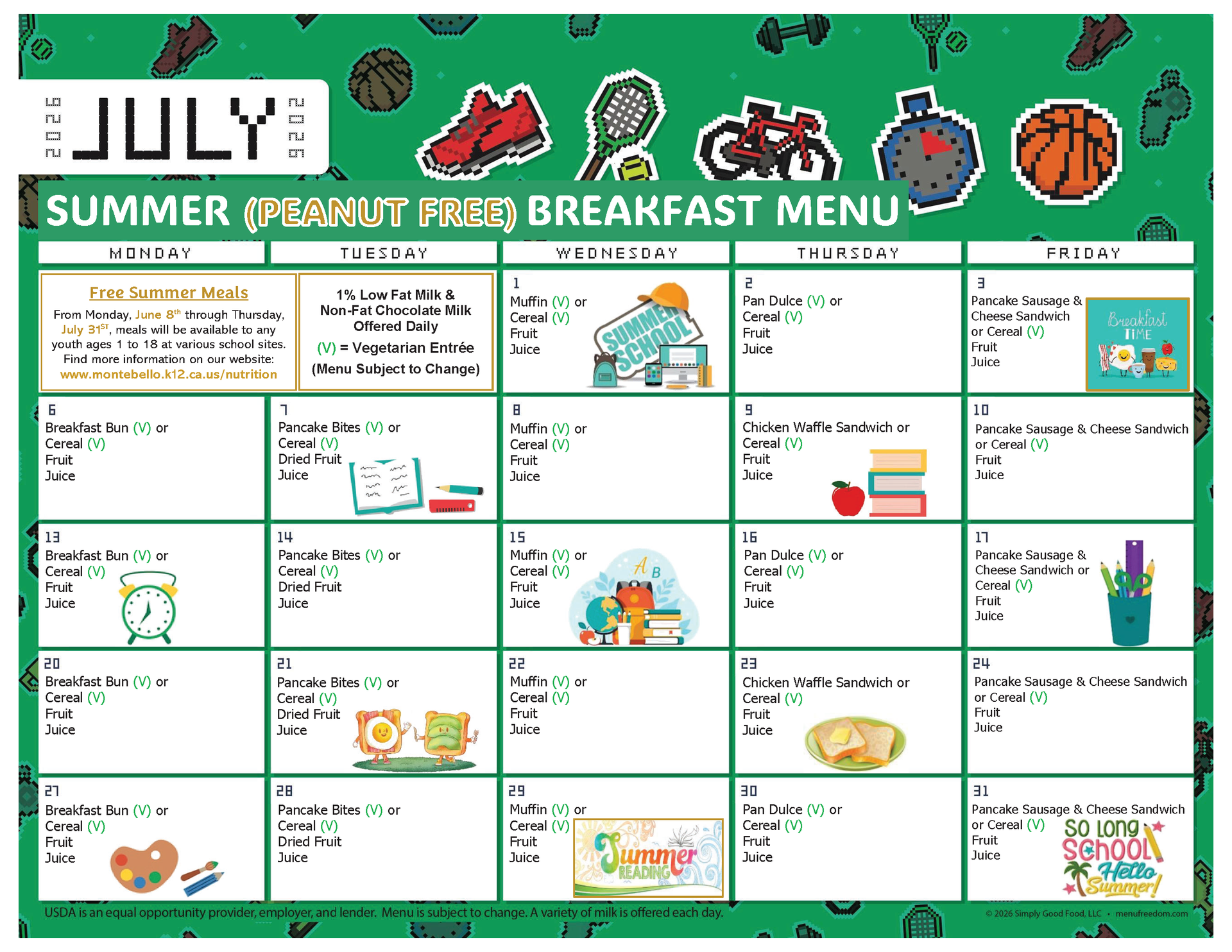 Summer School (PEANUT FREE) Breakfast Menu (click to view)