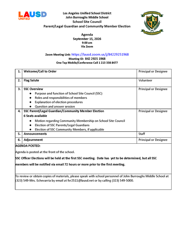 SSC Meeting Agenda