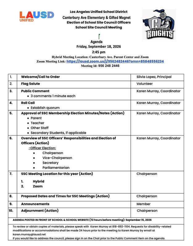 School Site Council Meeting