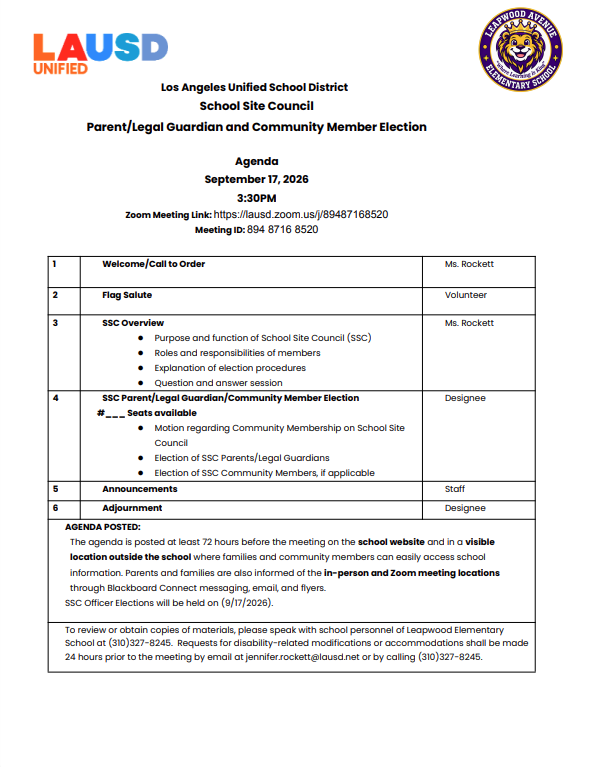 SSC Agenda