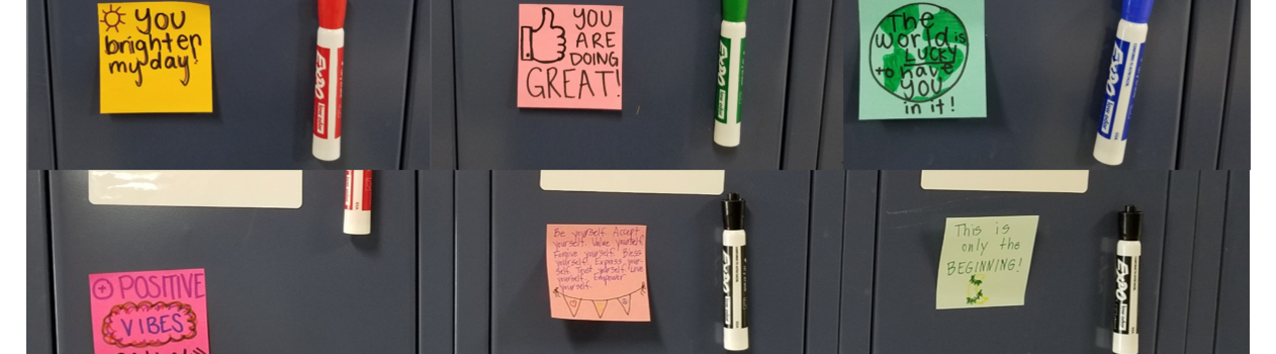 lockers decorated with positive affirmations