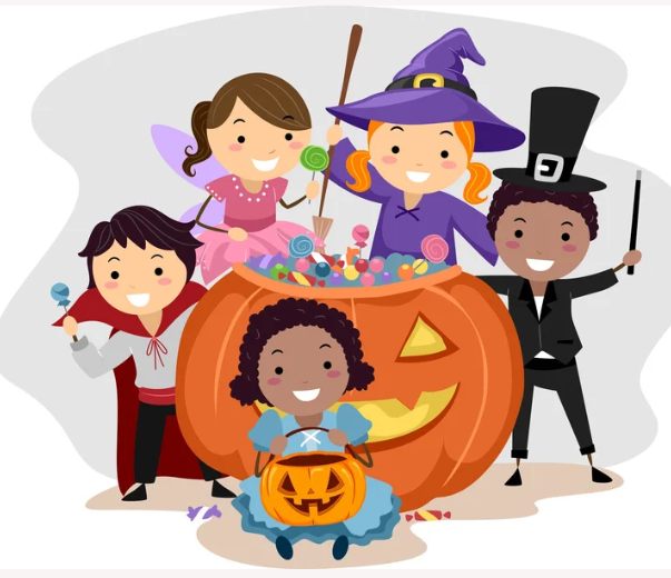 Octoberfest clipart with children around a pumpkin