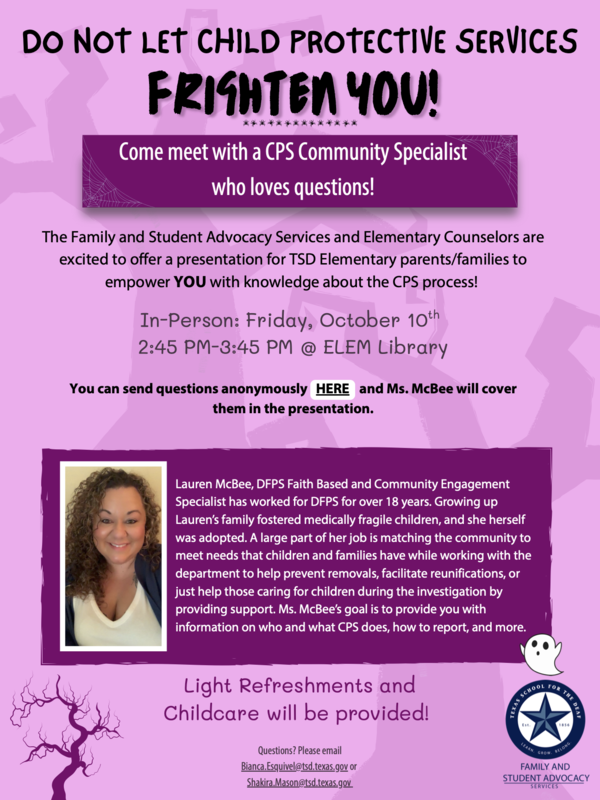 Workshop for Families - Don't let CPS frighten you!