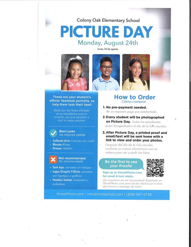 Fall Picture Day August 24, 2026