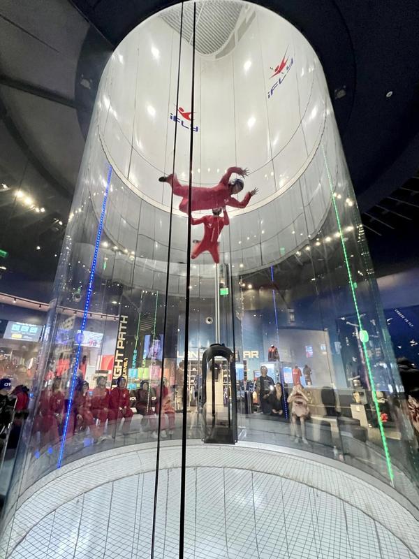 Student flies in wind tunnel