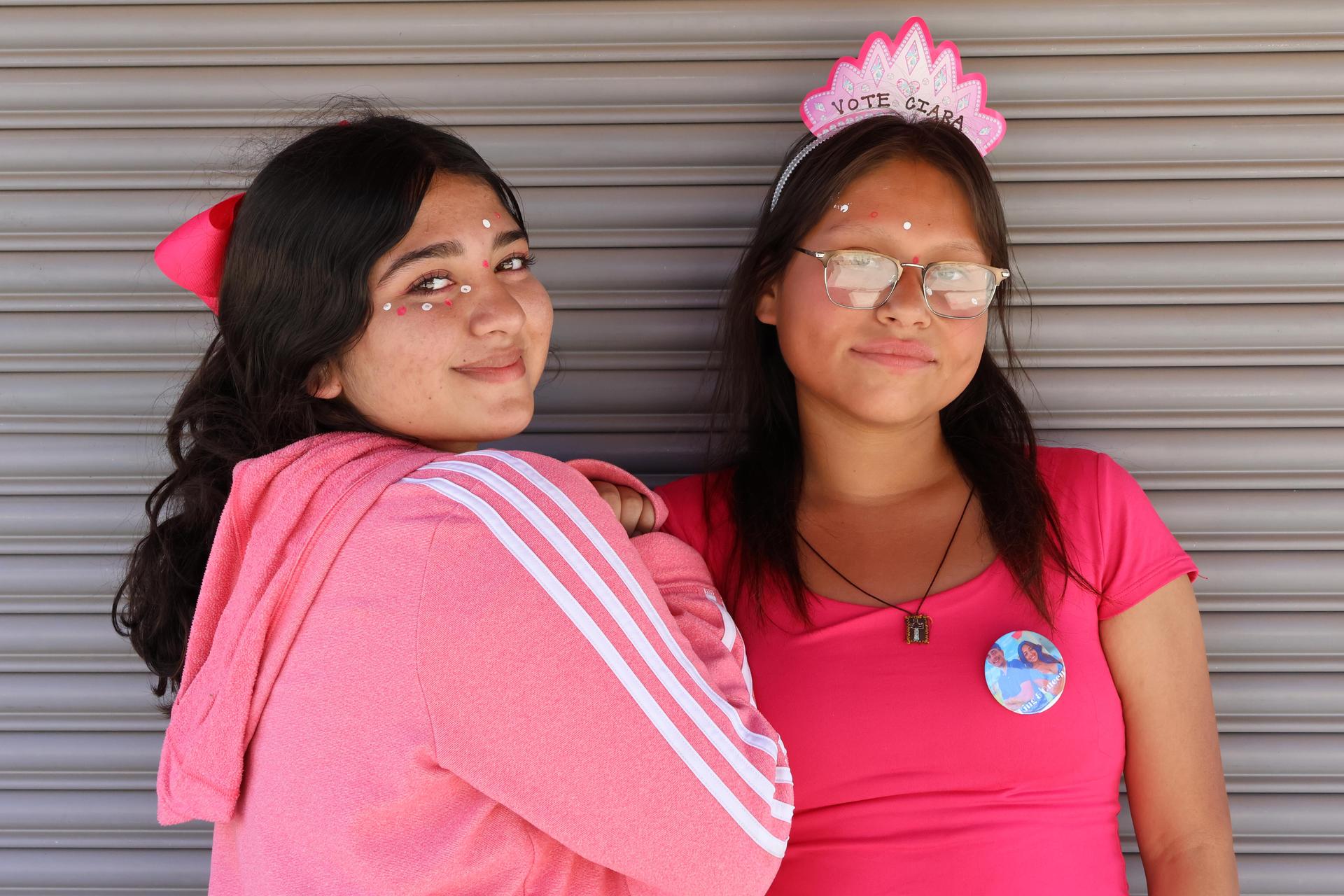 students dressed in pink to show school spirit