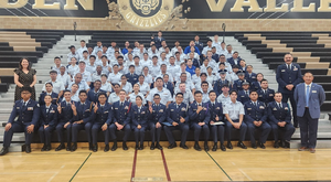 The Air Force  JROTC pose in the Golden Valley High School Gymnasium