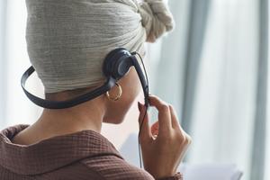 woman wearing headset