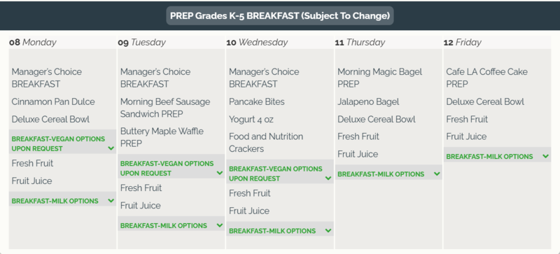 Breakfast for the Week / Menú de desayuno de la semana