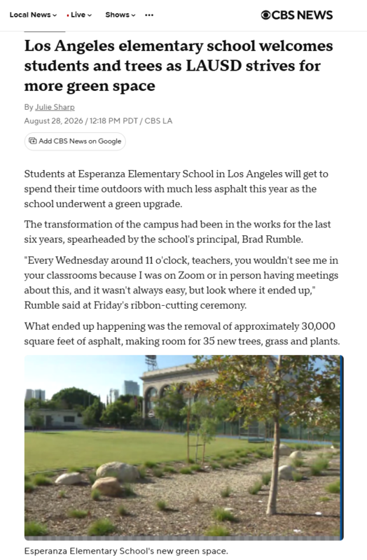 CBS News: Esperanza ES Greening