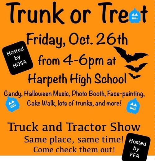 Trunk or Treat, Friday, October 26th from 4-6pm