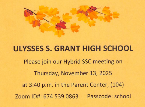 SSC Hybrid Meeting - Thursday, Nov. 13, 2025 @ 3:40 pm in the Parent Center