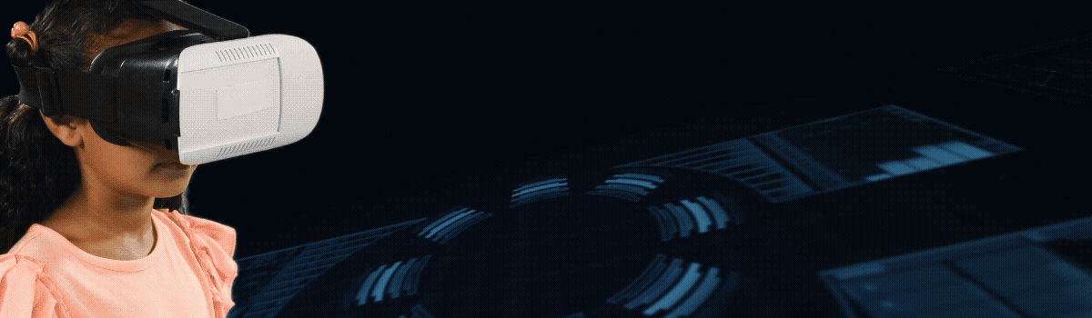 Computer Science Animation of student with VR headset