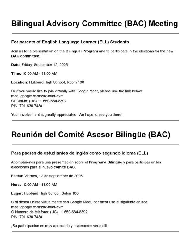 Bilingual Advisory Committee (BAC) Meeting / Reunión del Comité Asesor Bilingüe (BAC)