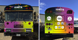 Ignite bus front and back with colorful wrap