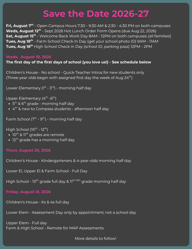 first days of school schedule