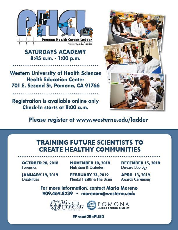 Pomona Health Career Ladder Flyer - Saturdays Academy Sign-Ups and Schedule