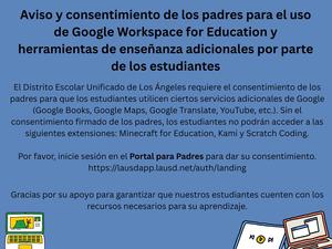 Aviso y consentimiento de los padres para el uso de Google