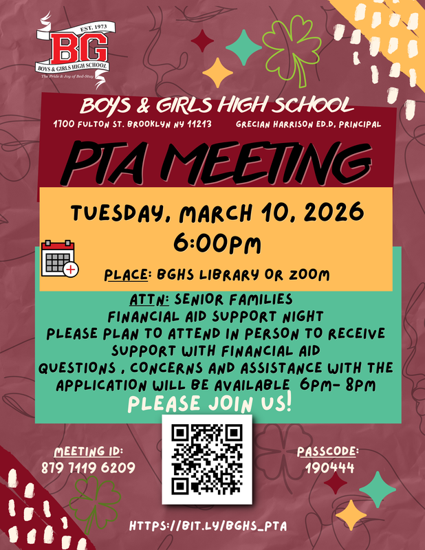BGHS PTA Meeting -  March 10 2026 @ 6PM
