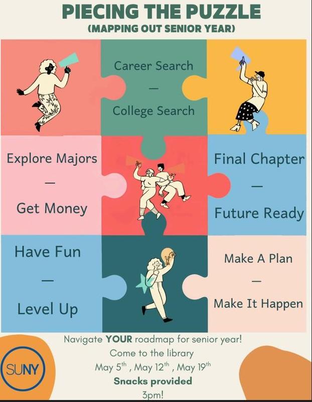 Colorful poster about mapping senior year with various themes and activities.