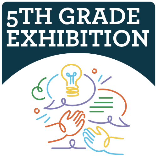 5th Grade Exhibition: colorful hands with dialogue and speech bubbles