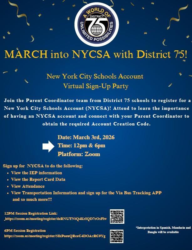 Dark blue District 75 logo with white text