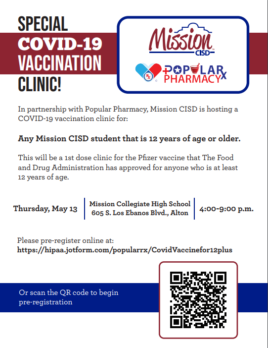 COVID-19 Vaccine Clinic for MCISD students 12 and older Featured Photo